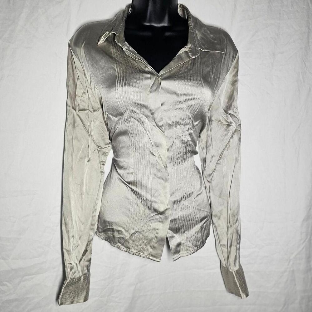 alfani vintage y2k 2000s 90s silk Grey office siren button up blouse